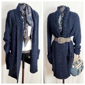 Women's Navy Open Knit Cardigan